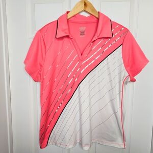 Izod Polo Shirt Golf Top Pink White Silver Stripes Women's Size XL